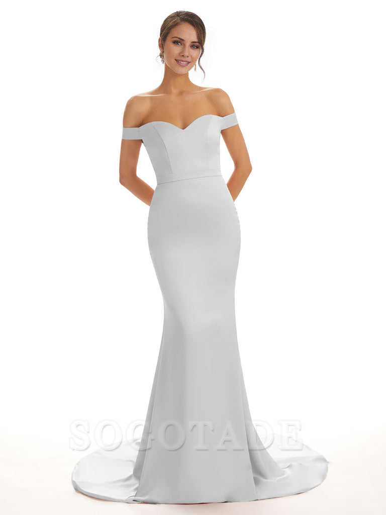 Elegant Off The Shoulder Satin Long Mermaid Bridesmaid Dresses