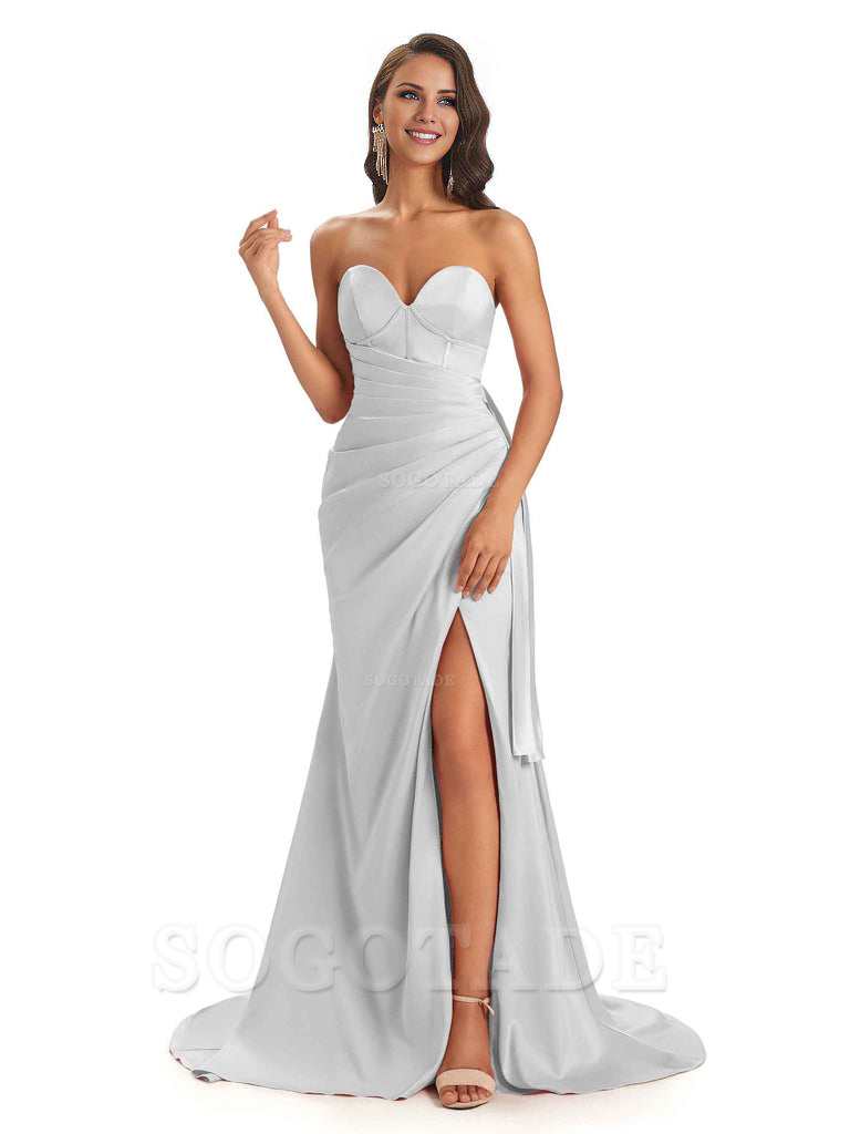 Sexy Soft Satin Side Slit Sweetheart Long Mermaid African Bridesmaid Dresses Elegant Evening Party Dress