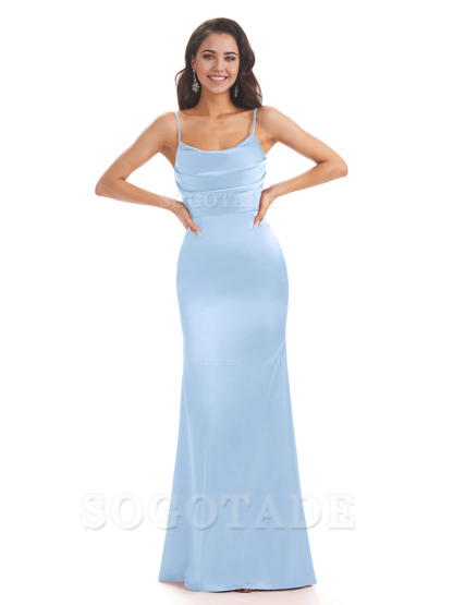 Mermaid Spaghetti Straps Satin formal dresses evening gown Bridesmaid Dresses With Side Slit 