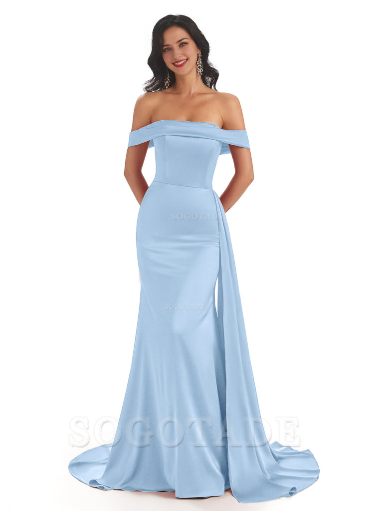 Sexy Off The Shoulder Soft Satin Mermaid Long Bridesmaid Dresses Gown prom shop dresses