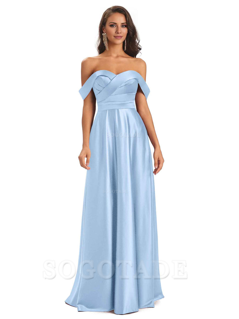 Sexy Soft Satin Off The Shoulder A-Line Long Bridesmaid Dresses Elegant Evening Party Dress