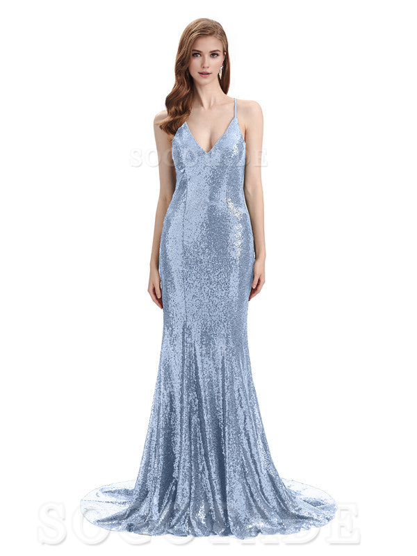 Deep V Neck Sexy Spaghetti Strap Backless Sequins Floor-Length Bridesmaid Dresses Bridesmaid Dresses Formal Women's Dresses Wedding Guest Dresses