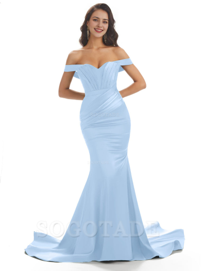 Sexy Mermaid Off The Shoulder Floor-Length Long Soft Satin Bridesmaid Dresses Online prom shop dresses