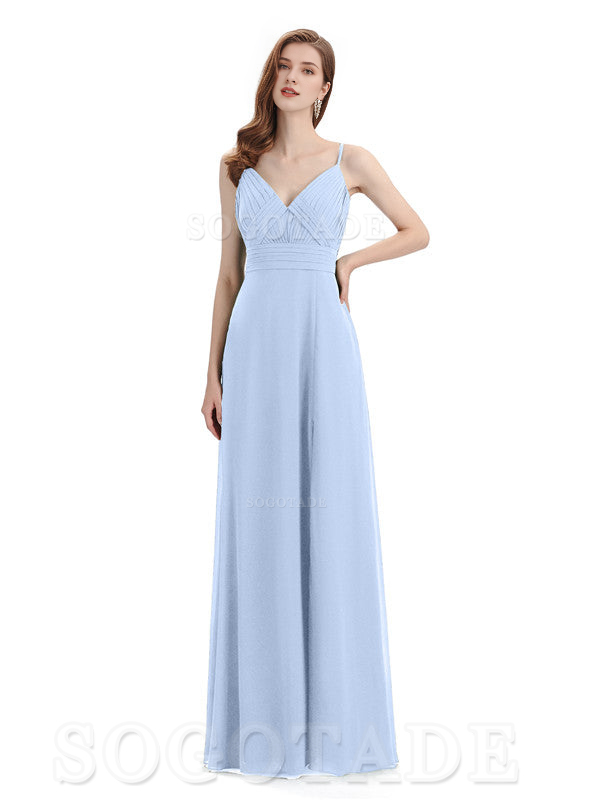 Chiffon V-Neck Spaghetti Strap Floor-Length Side Fork Long Bridesmaid Dresses Formal Women's Dresses Wedding Guests Dresses