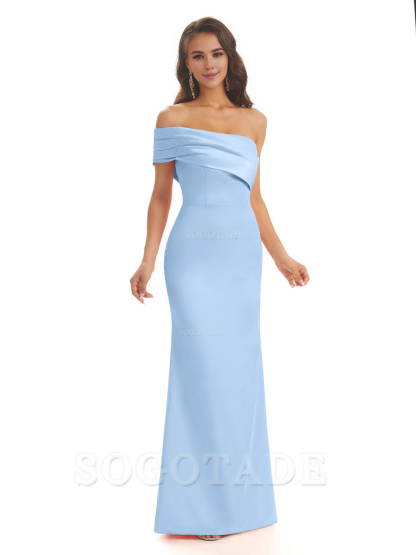 Soft Satin Sexy Side Slit One Shoulder Long Mermaid Bridesmaid Dresses Online prom dress in store