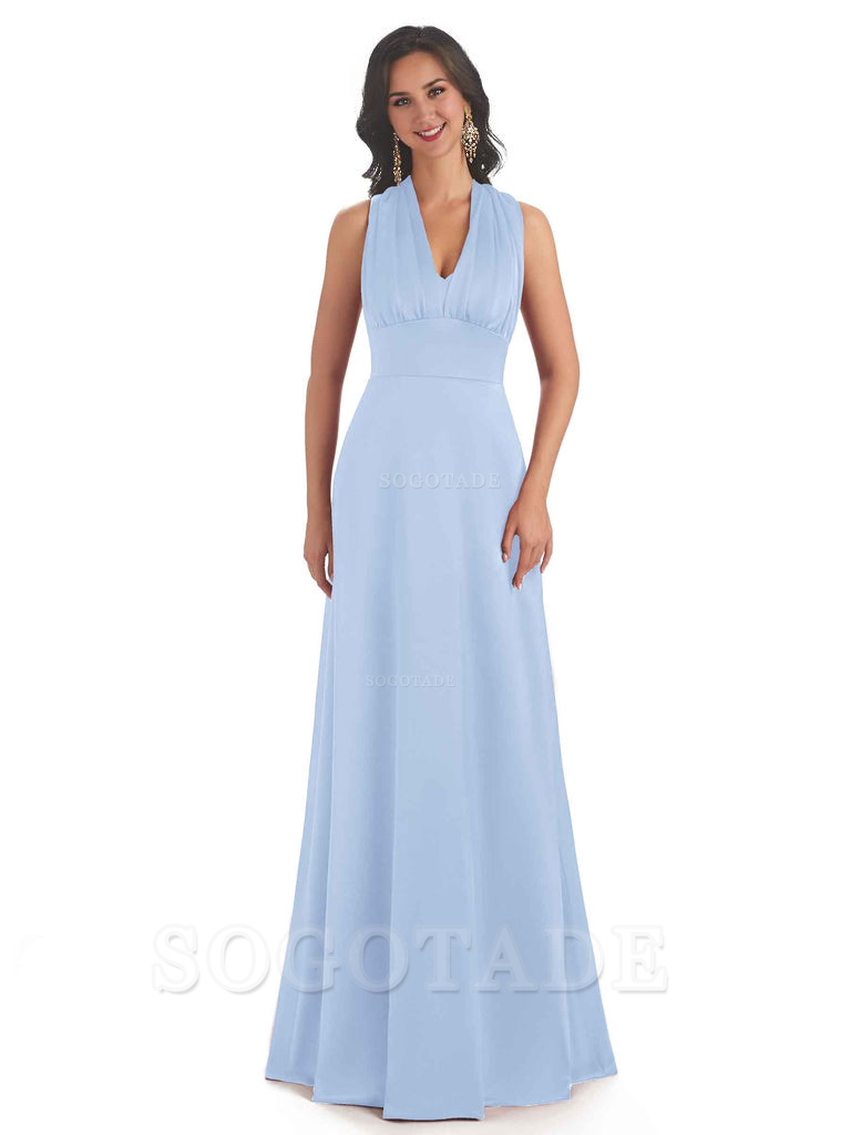 Convertiable Soft Satin A-Line Long Wedding Bridesmaid Dresses Online prom dress in store