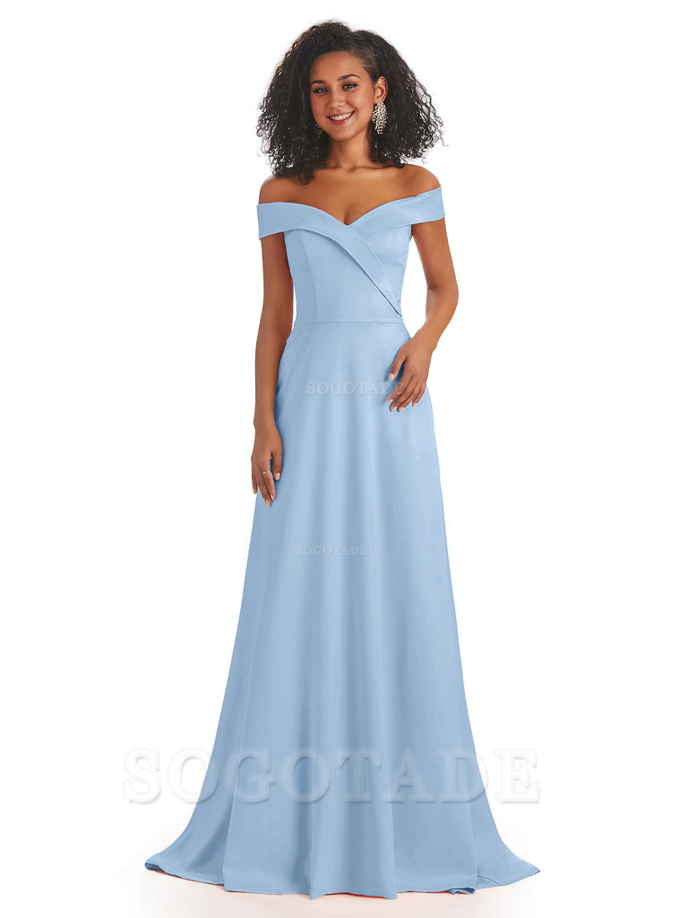 Soft Satin Off The Shoulder Long A-Line African Bridesmaid Dresses prom dress stores ﻿