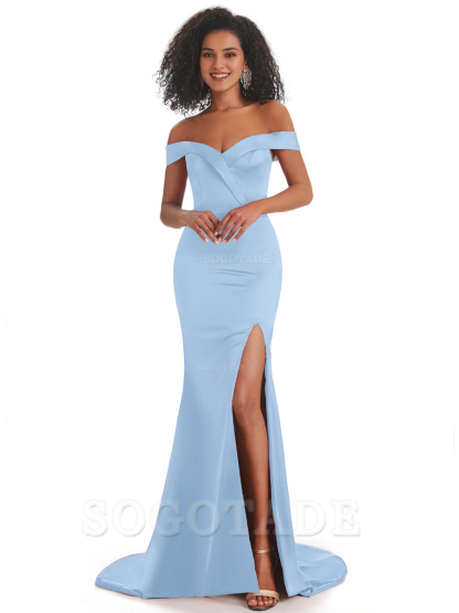 Sexy Mermaid Soft Satin Off The Shoulder Long African Bridesmaid Dresses prom shop dresses