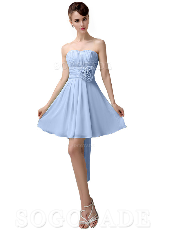 A-Line Off Shoulder Sweatheart Chiffon Short With Flower Bridesmaid Dresses Formal Women's Dresses Wedding Guests Dresses