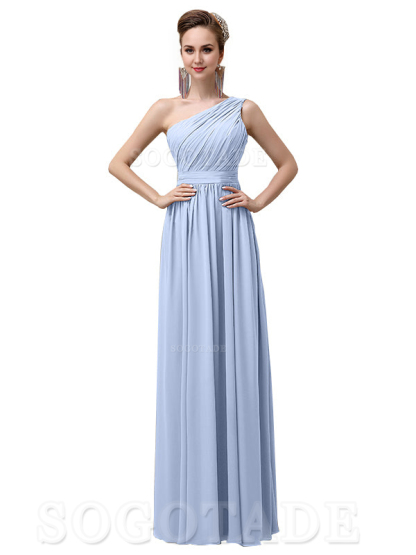 Charming One-Shoulder A-Line Chiffon Pleated Floor-Length Long Elegant Bridesmaid Dresses Formal Women's Dresses Wedding Guests Dresses