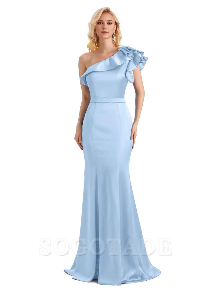 One Shoulder Long Mermaid Bridesmaid Dresses Soft Satin Charming Evening Party Dress