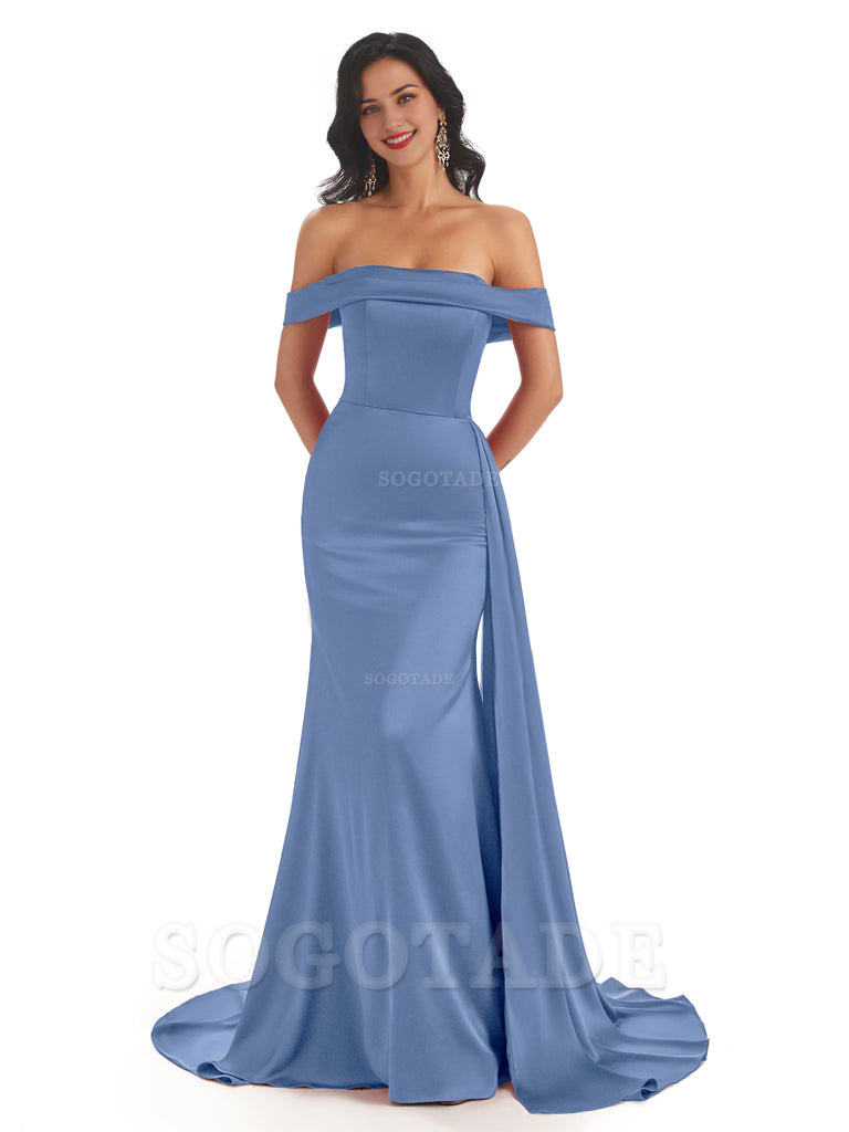Sexy Off The Shoulder Soft Satin Mermaid Long Bridesmaid Dresses Gown prom shop dresses