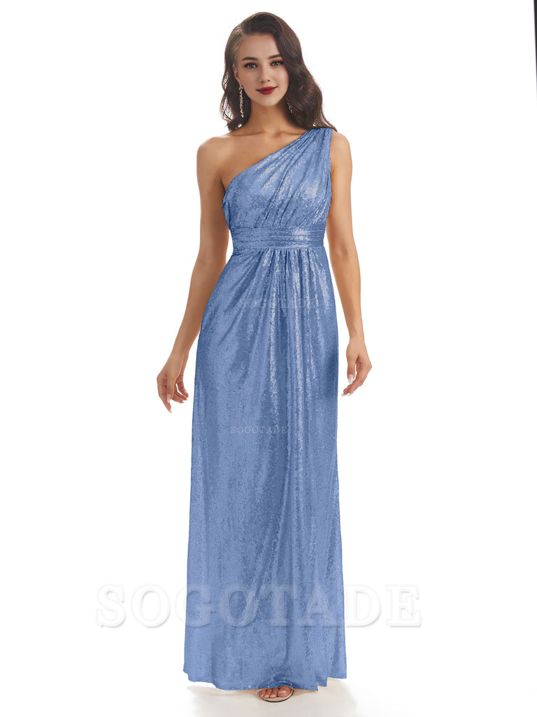 Sexy Sequin One Shoulder Sleeveless Long Mermaid Bridesmaid Dresses prom shop dresses