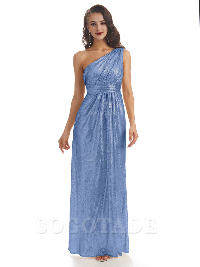 Sexy Sequin One Shoulder Sleeveless Long Mermaid Bridesmaid Dresses prom shop dresses