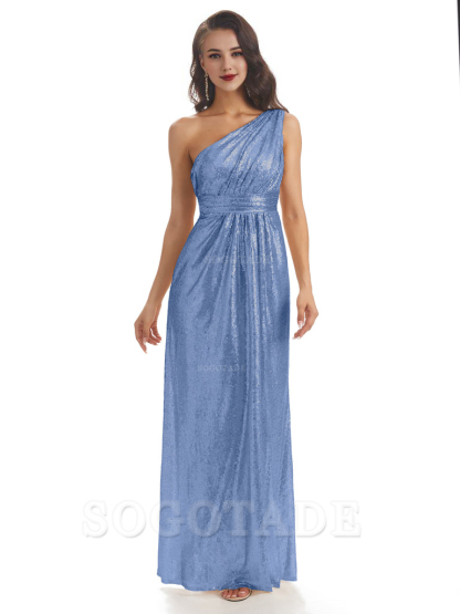 Sexy Sequin One Shoulder Sleeveless Long Mermaid Bridesmaid Dresses prom shop dresses