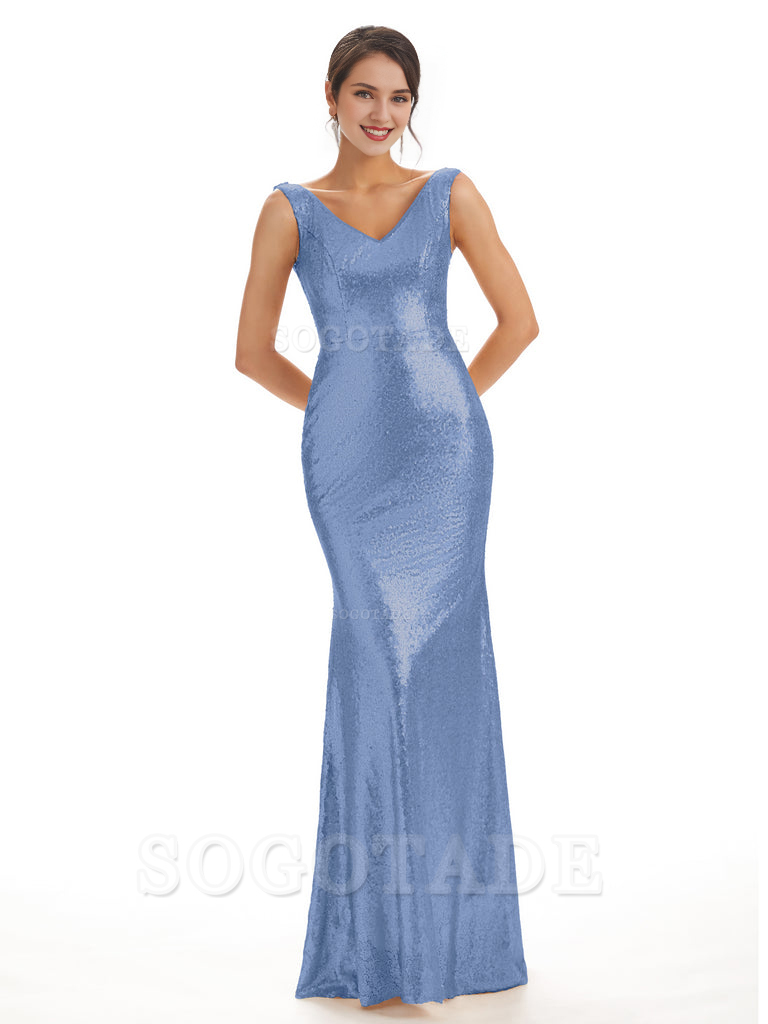 Sleeveless V Neck Mermaid Cultivate oneself Sequin Shining Luxury Bridesmaid Dresses Formal Women's Dresses Wedding Guest Dresses