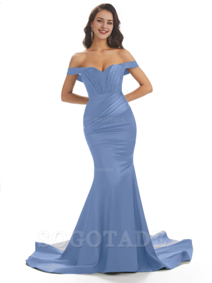 Sexy Mermaid Off The Shoulder Floor-Length Long Soft Satin Bridesmaid Dresses Online prom shop dresses