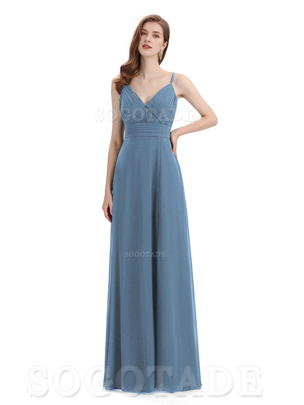 Chiffon V-Neck Spaghetti Strap Floor-Length Side Fork Long Bridesmaid Dresses Formal Women's Dresses Wedding Guests Dresses
