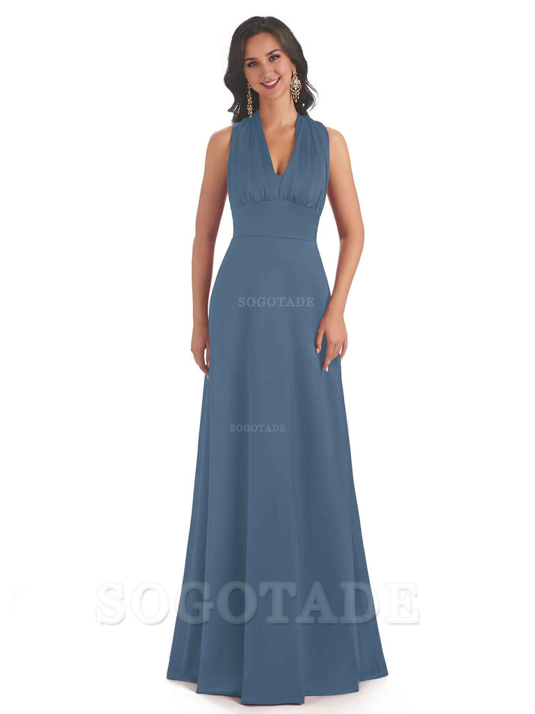 Convertiable Soft Satin A-Line Long Wedding Bridesmaid Dresses Online prom dress in store