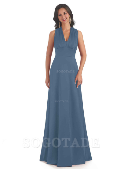 Convertiable Soft Satin A-Line Long Wedding Bridesmaid Dresses Online prom dress in store