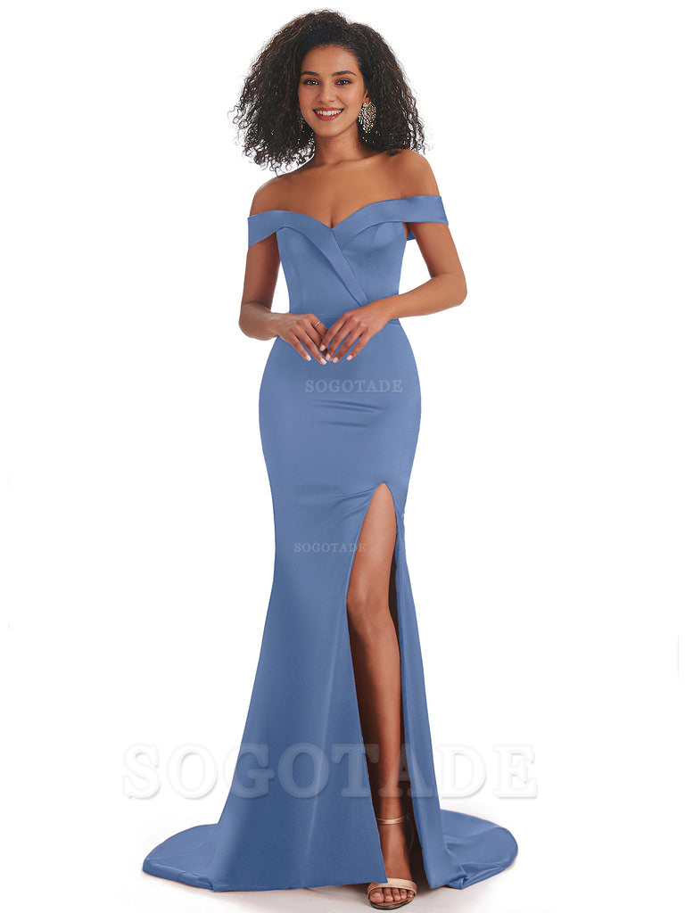 Sexy Mermaid Soft Satin Off The Shoulder Long African Bridesmaid Dresses prom shop dresses