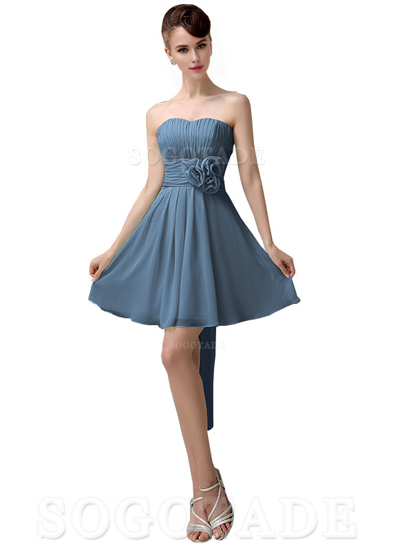 A-Line Off Shoulder Sweatheart Chiffon Short With Flower Bridesmaid Dresses Formal Women's Dresses Wedding Guests Dresses