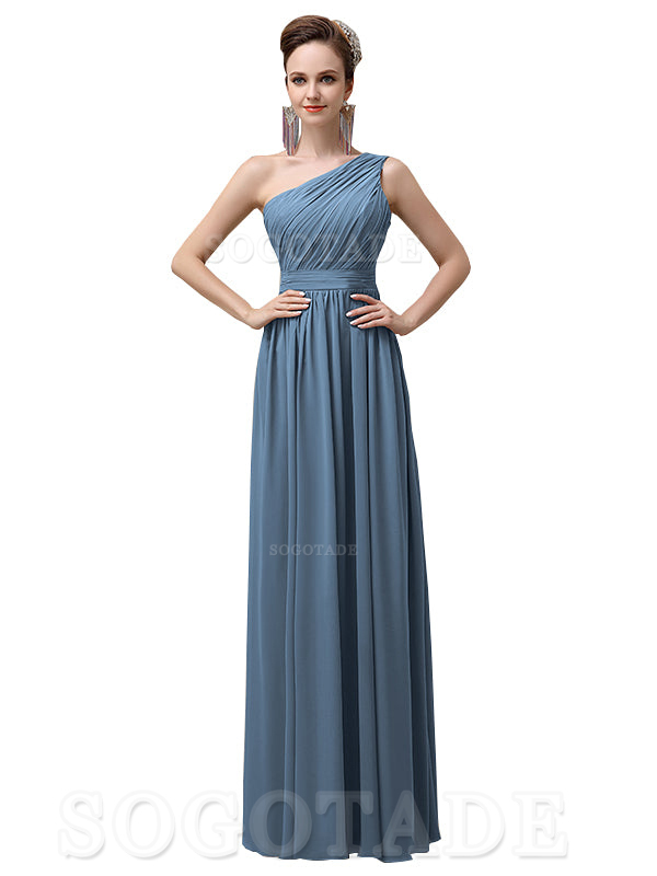 Charming One-Shoulder A-Line Chiffon Pleated Floor-Length Long Elegant Bridesmaid Dresses Formal Women's Dresses Wedding Guests Dresses