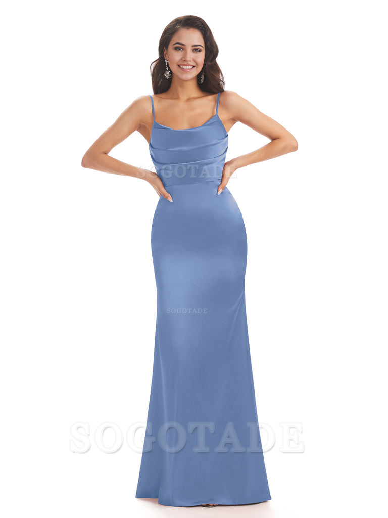 Mermaid Spaghetti Straps Satin formal dresses evening gown Bridesmaid Dresses With Side Slit 