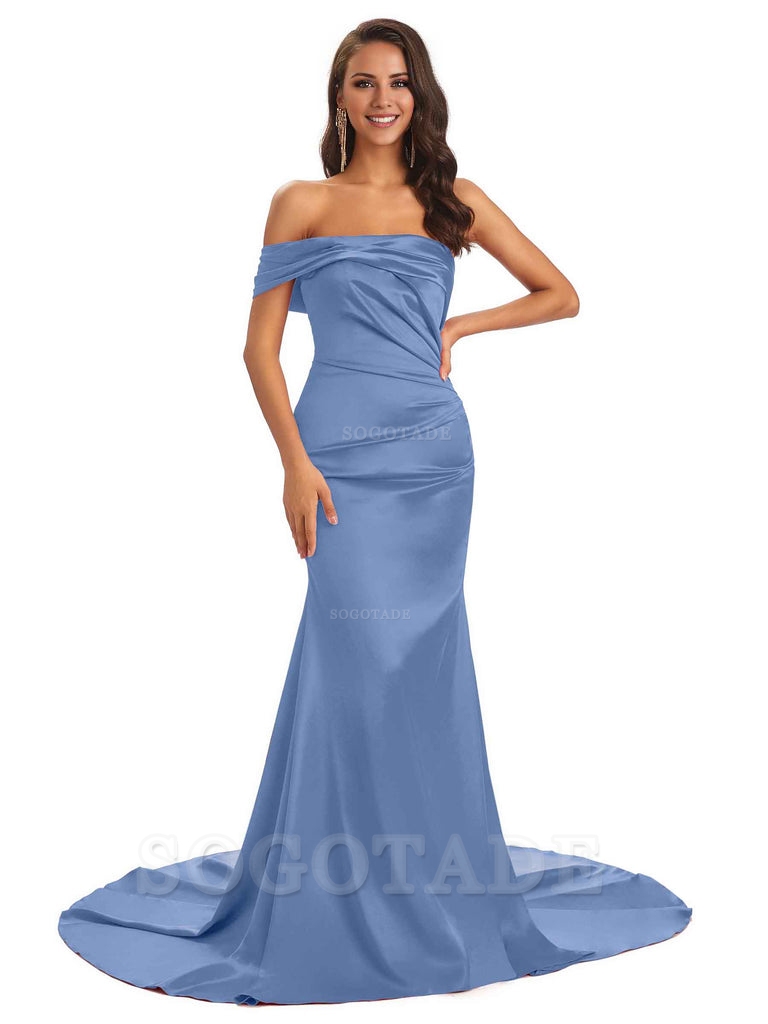 Sexy Soft Satin One Shoulder Long Unique Mermaid Bridesmaid Dresses Elegant Evening Party Dress