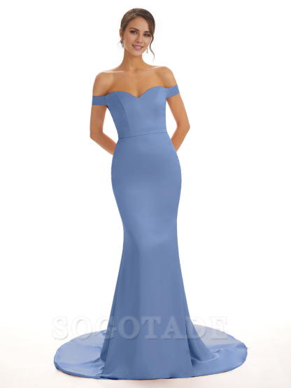 Elegant Off The Shoulder Satin Long Mermaid Bridesmaid Dresses