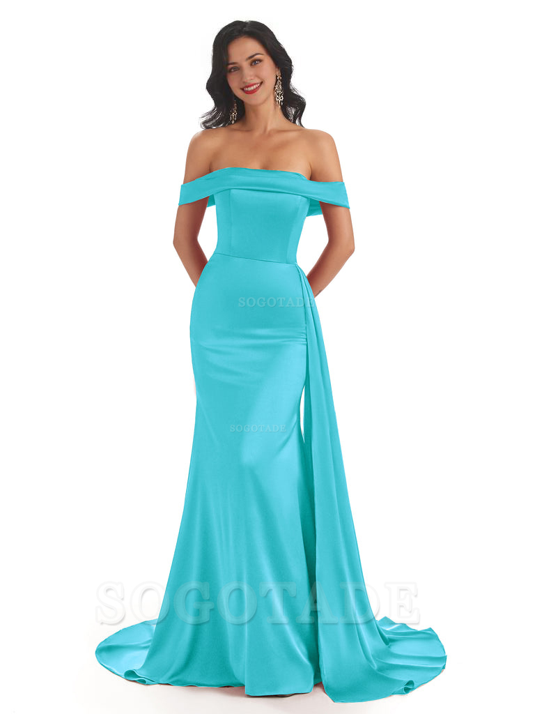 Sexy Off The Shoulder Soft Satin Mermaid Long Bridesmaid Dresses Gown prom shop dresses