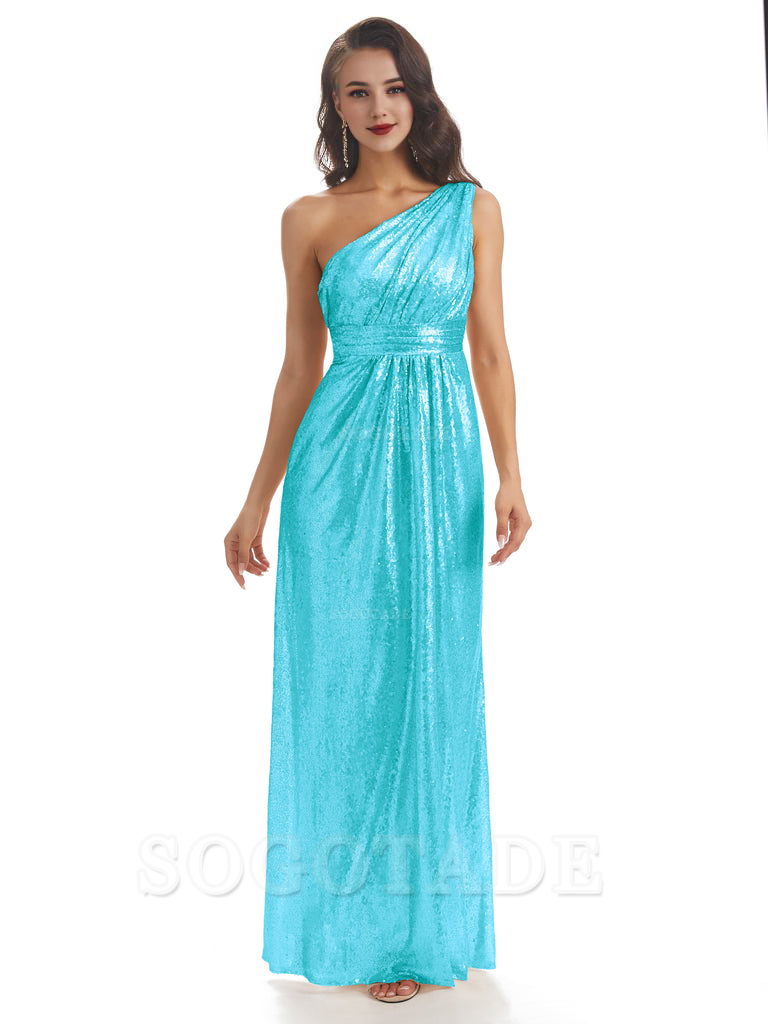 Sexy Sequin One Shoulder Sleeveless Long Mermaid Bridesmaid Dresses prom shop dresses