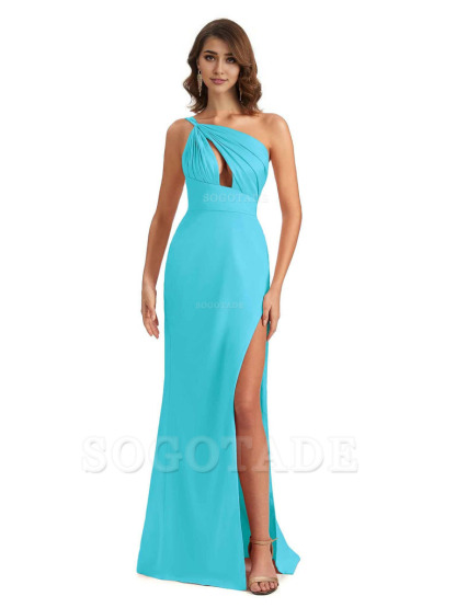 Sexy One Shoulder Silky Satin Unique Long Ladies Bridesmaid Dress For Wedding