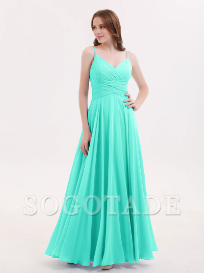 V-neck Fine Shoulder Strap Floor Length Chiffon Bridesmaid Dresses Online