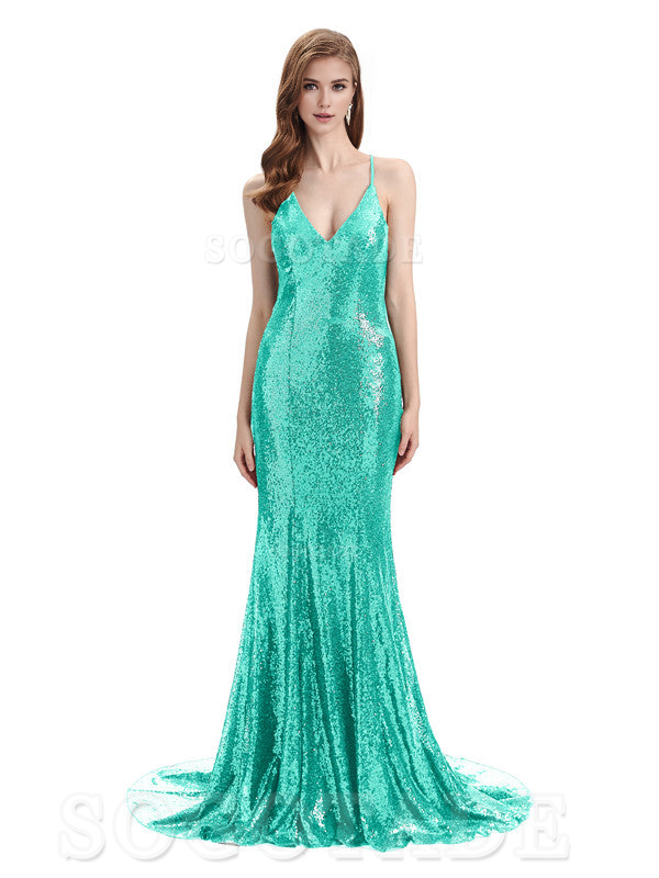 Deep V Neck Sexy Spaghetti Strap Backless Sequins Floor-Length Bridesmaid Dresses Bridesmaid Dresses Formal Women's Dresses Wedding Guest Dresses