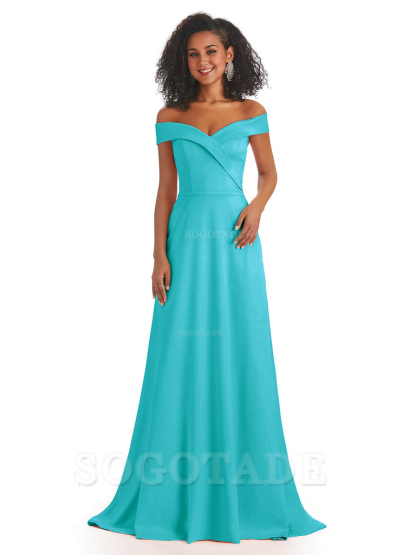 Soft Satin Off The Shoulder Long A-Line African Bridesmaid Dresses prom dress stores ﻿