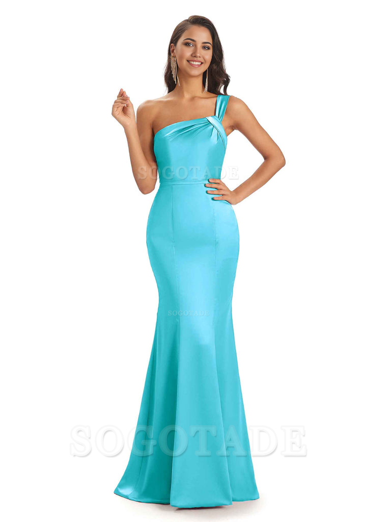 Mermaid One Shoulder Satin Floor Length formal dresses evening gown Bridesmaid Dresses
