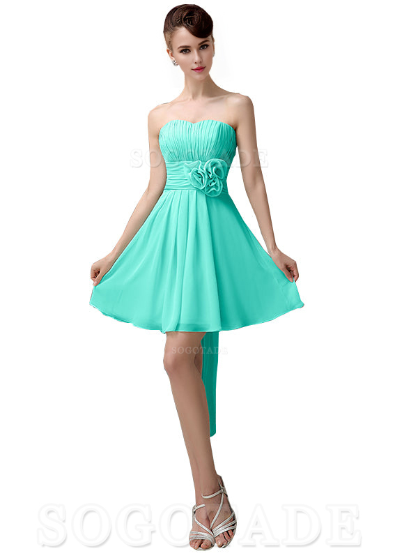 A-Line Off Shoulder Sweatheart Chiffon Short With Flower Bridesmaid Dresses Formal Women's Dresses Wedding Guests Dresses