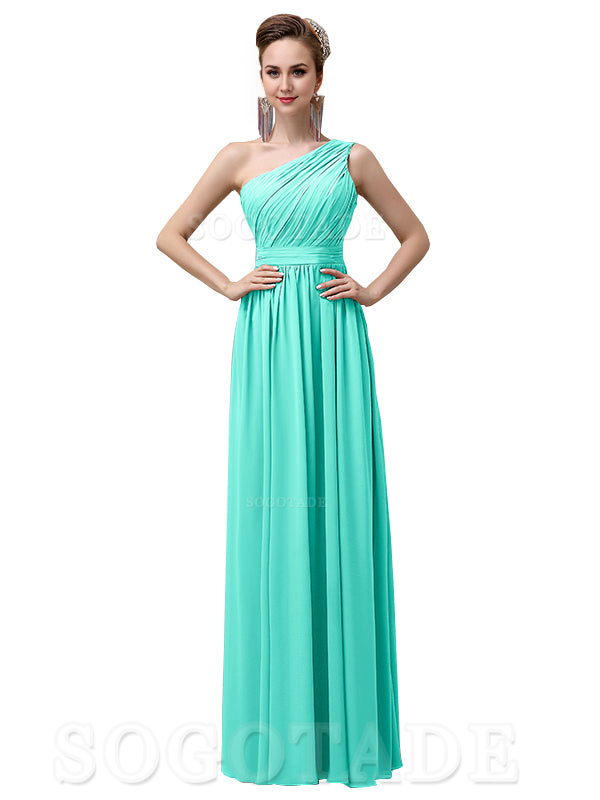 Charming One-Shoulder A-Line Chiffon Pleated Floor-Length Long Elegant Bridesmaid Dresses Formal Women's Dresses Wedding Guests Dresses