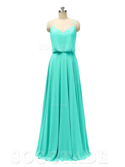 Elegant Simple V Neck Spaghetti Strap Chiffon Floor Length Modern Bridesmaid Dresses Formal Women's Dresses Wedding Guests Dresses