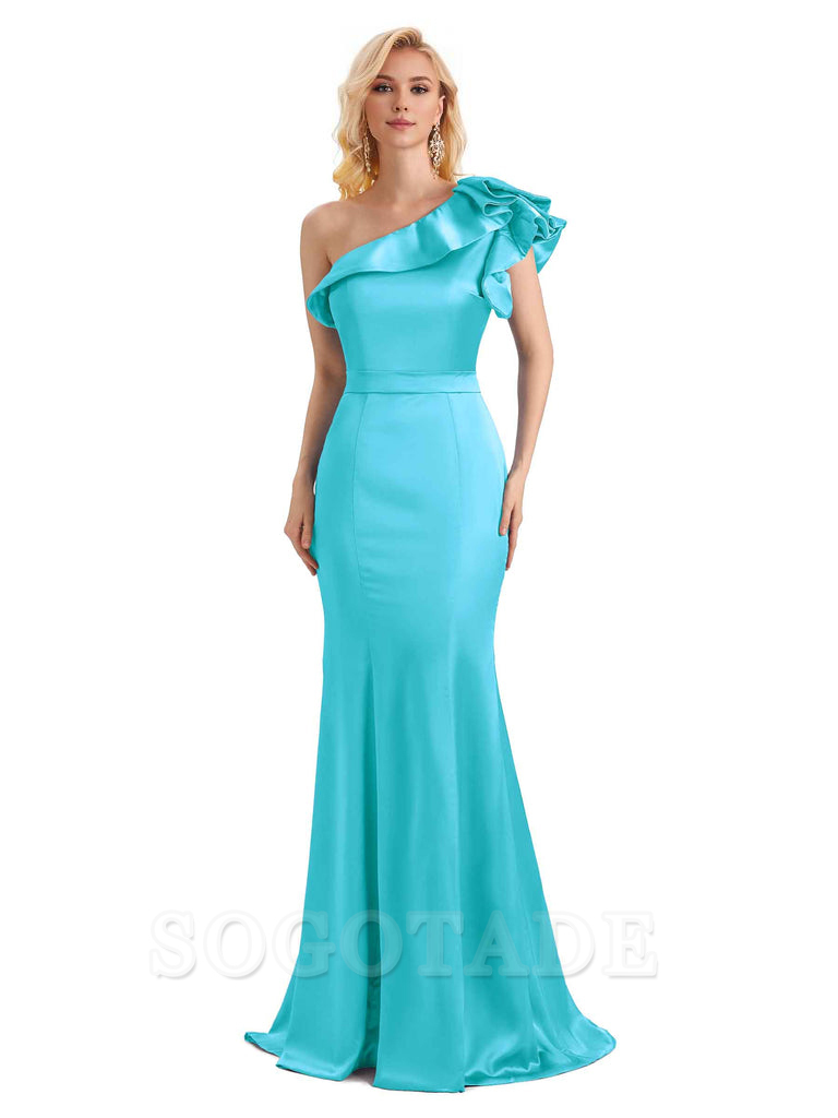 One Shoulder Long Mermaid Bridesmaid Dresses Soft Satin Charming Evening Party Dress