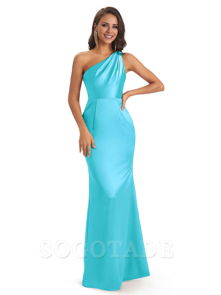 One Shoulder Long Mermaid Bridesmaid Dresses Sexy Soft Satin Elegant Evening Party Dress