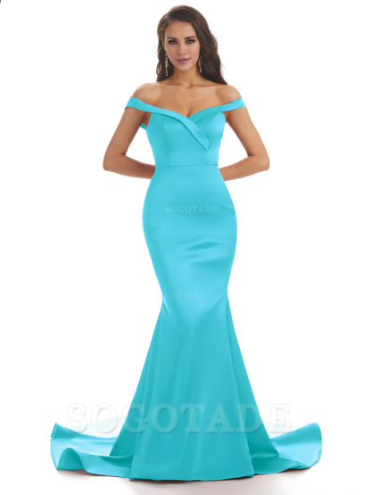 Elegant Off The Shoulder Soft Satin Mermaid Long Bridesmaid Dresses Charming Evening Party Dress