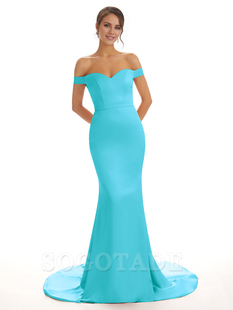 Elegant Off The Shoulder Satin Long Mermaid Bridesmaid Dresses