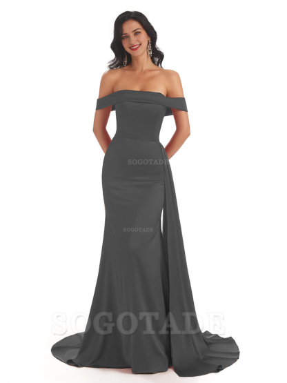 Sexy Off The Shoulder Soft Satin Mermaid Long Bridesmaid Dresses Gown prom shop dresses