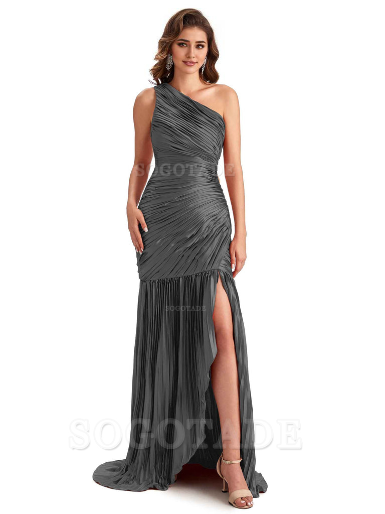 Sexy Side Slit Mermaid Soft Satin One Shoulder Long Ladies Bridesmaid Dresses Online