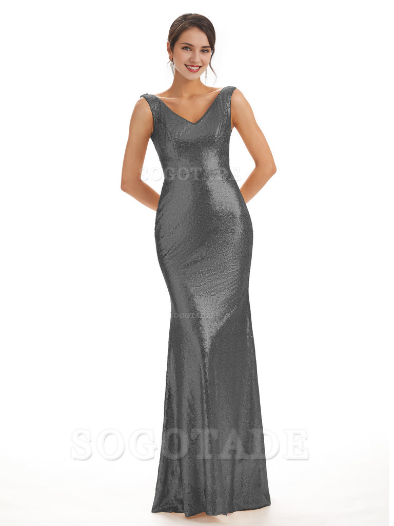 Sleeveless V Neck Mermaid Cultivate oneself Sequin Shining Luxury Bridesmaid Dresses Formal Women's Dresses Wedding Guest Dresses