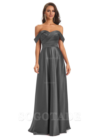 Sexy Soft Satin Off The Shoulder A-Line Long Bridesmaid Dresses Elegant Evening Party Dress
