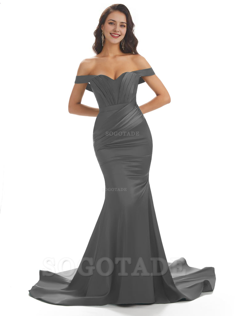Sexy Mermaid Off The Shoulder Floor-Length Long Soft Satin Bridesmaid Dresses Online prom shop dresses