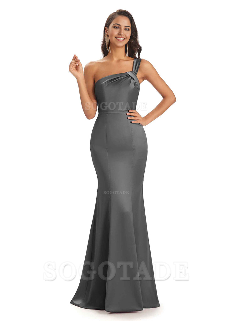 Mermaid One Shoulder Satin Floor Length formal dresses evening gown Bridesmaid Dresses